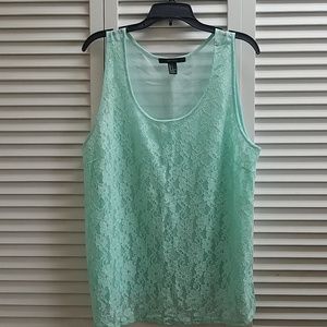 Forever 21 Mint Green Floral Lace Chiffon Top